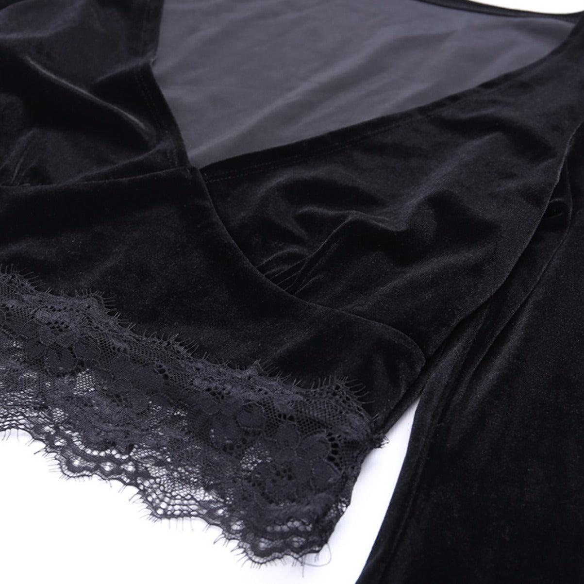 Gothic V-neck Crop Top with Bell Sleeve