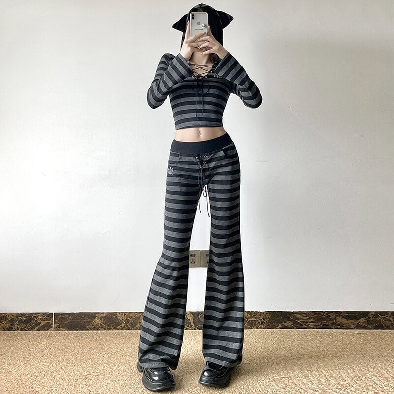 Gray Cat Ear Striped Hoodie