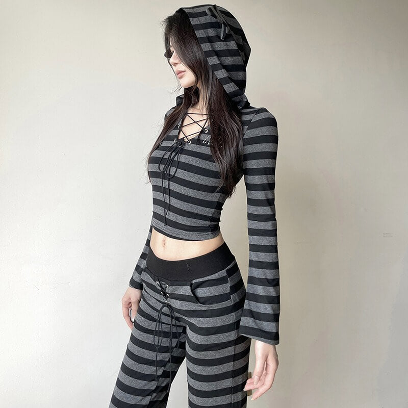 Gray Stripe Femboy Casual Pants