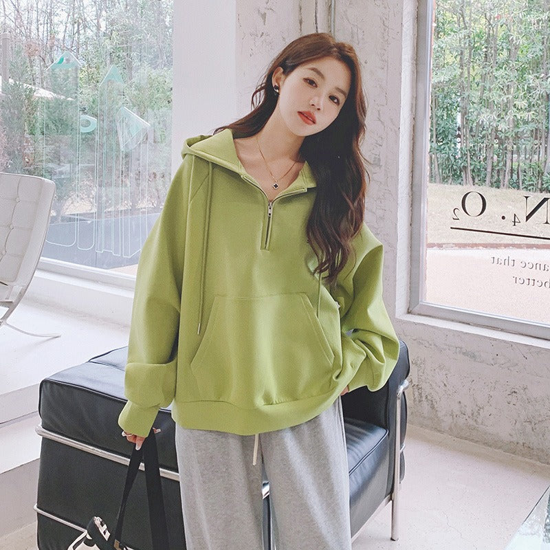 Half Zip Femboy Hoodie green