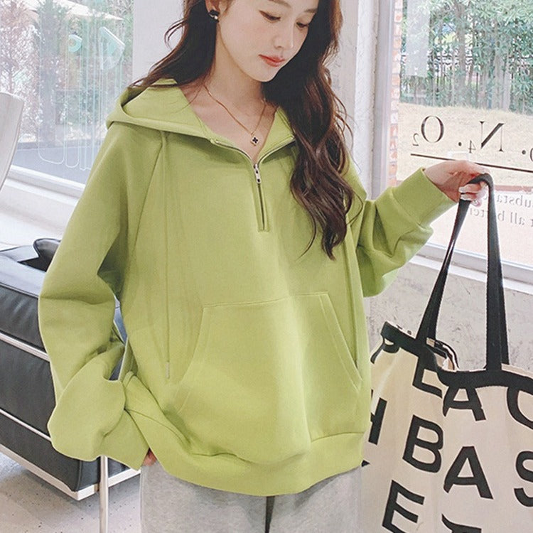 Half Zip Femboy Hoodie green