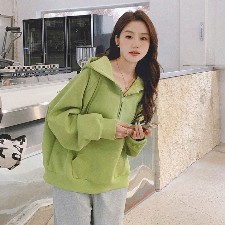 Half Zip Femboy Hoodie green