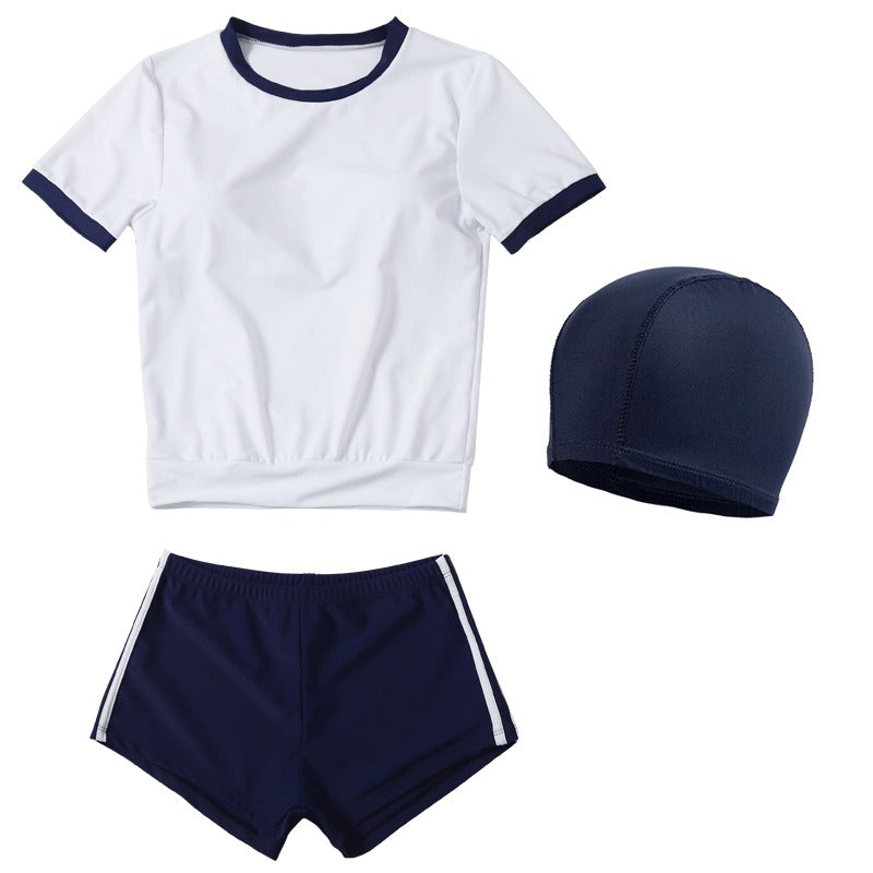 Japanese Schoolgirl Uniform with navy blue swimming cap
