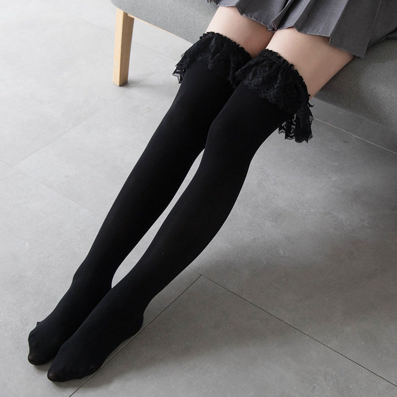 Lace Ruffled Thigh High Socks