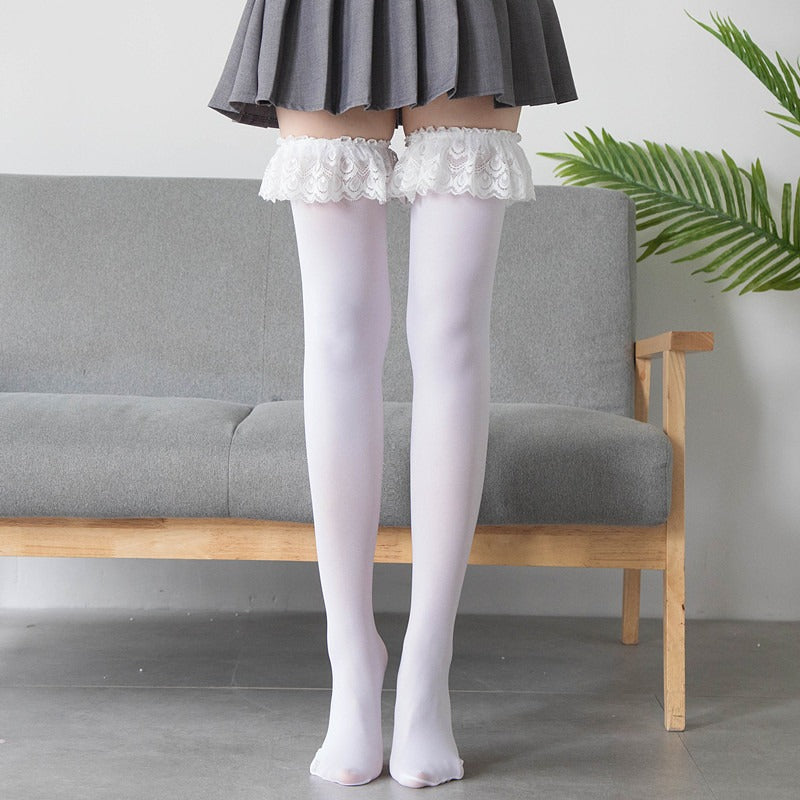 Lace Ruffled Thigh High Socks