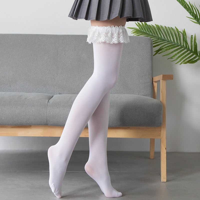 Lace Ruffled Thigh High Socks