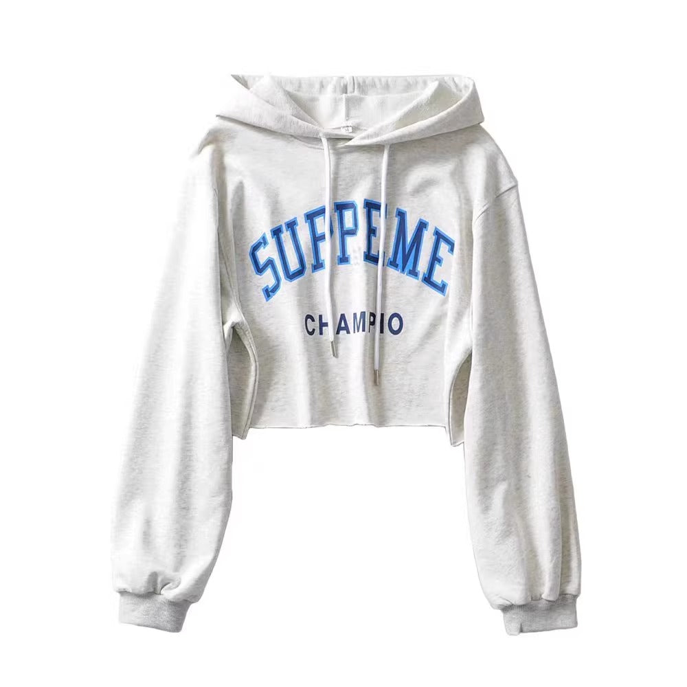 Letter Print Cotton Crop Hoodie