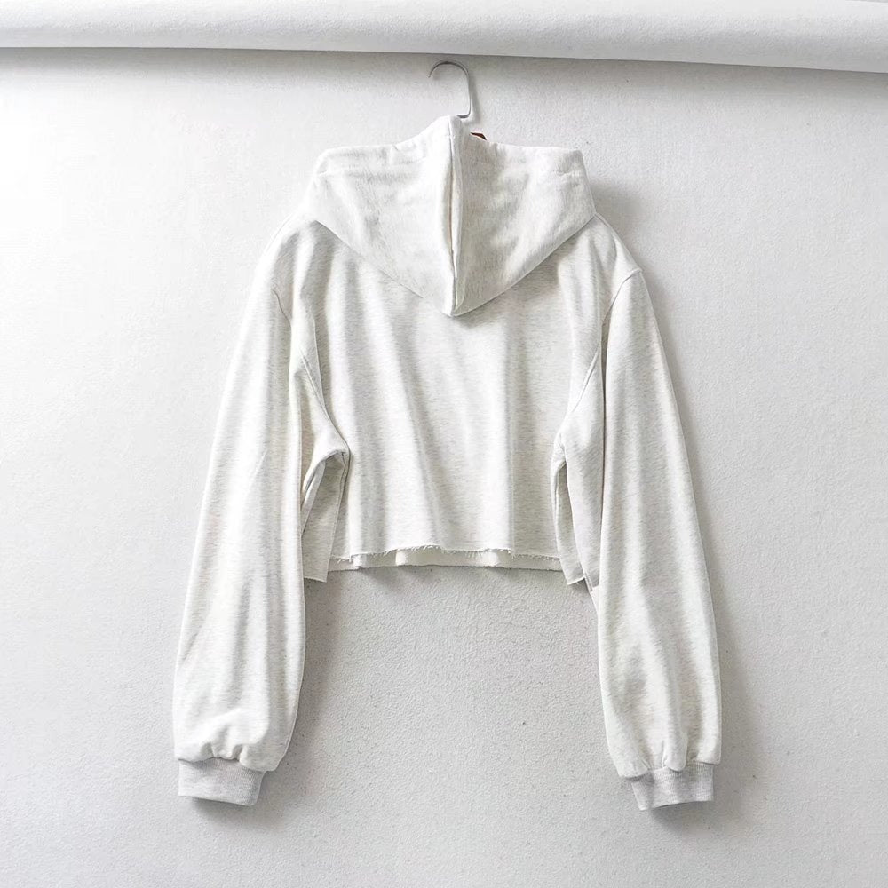 Letter Print Cotton Crop Hoodie