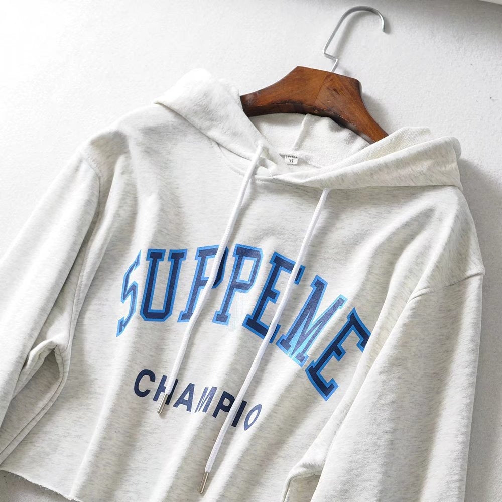 Letter Print Cotton Crop Hoodie