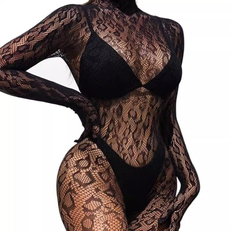 Mesh Flocking Goth Full Body Leotard