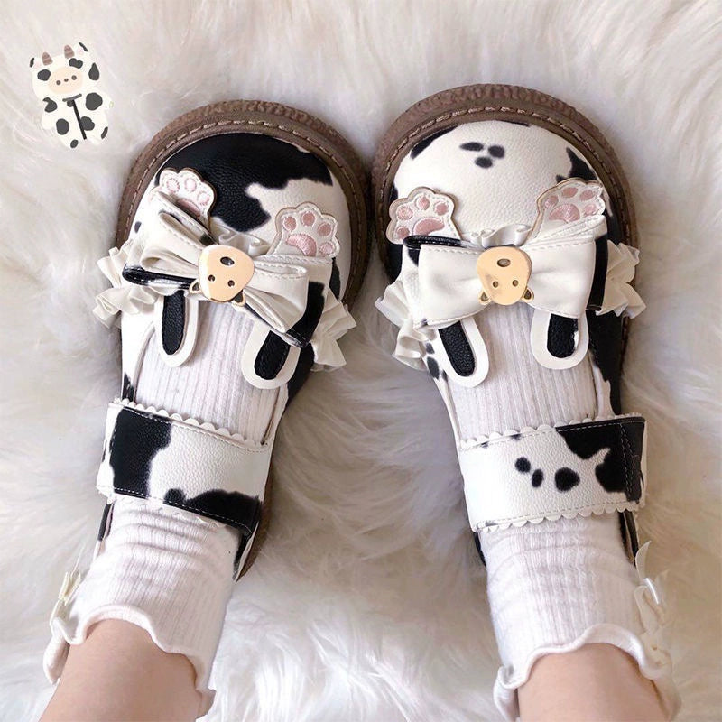 Cute Cow Femboy Sandals with Bow