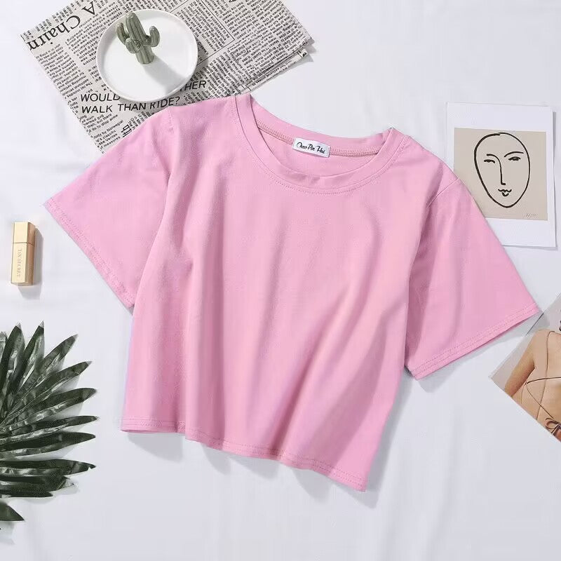 Solid Cotton Loose Crop Top