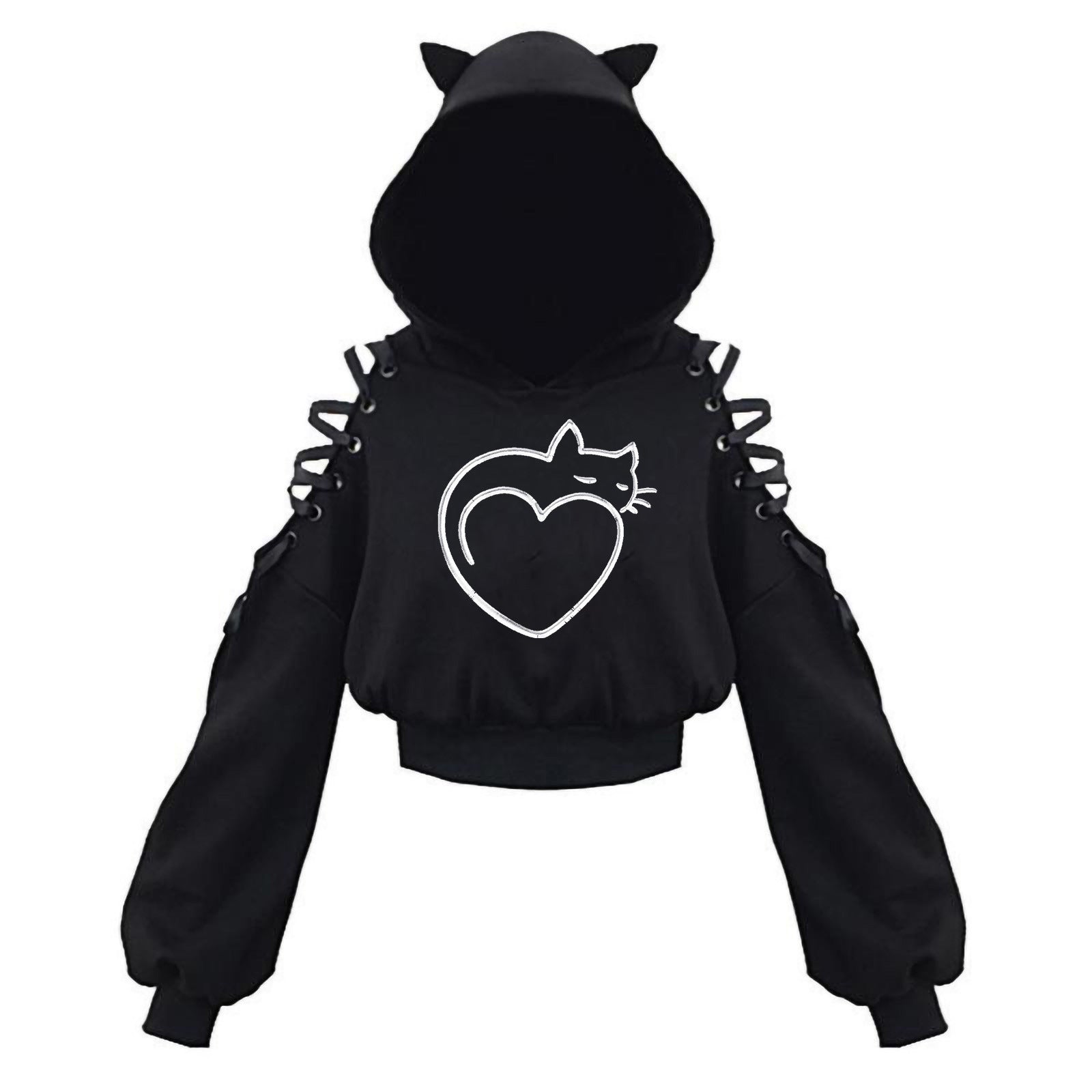 Gothic Cat Crop Top Hoodie
