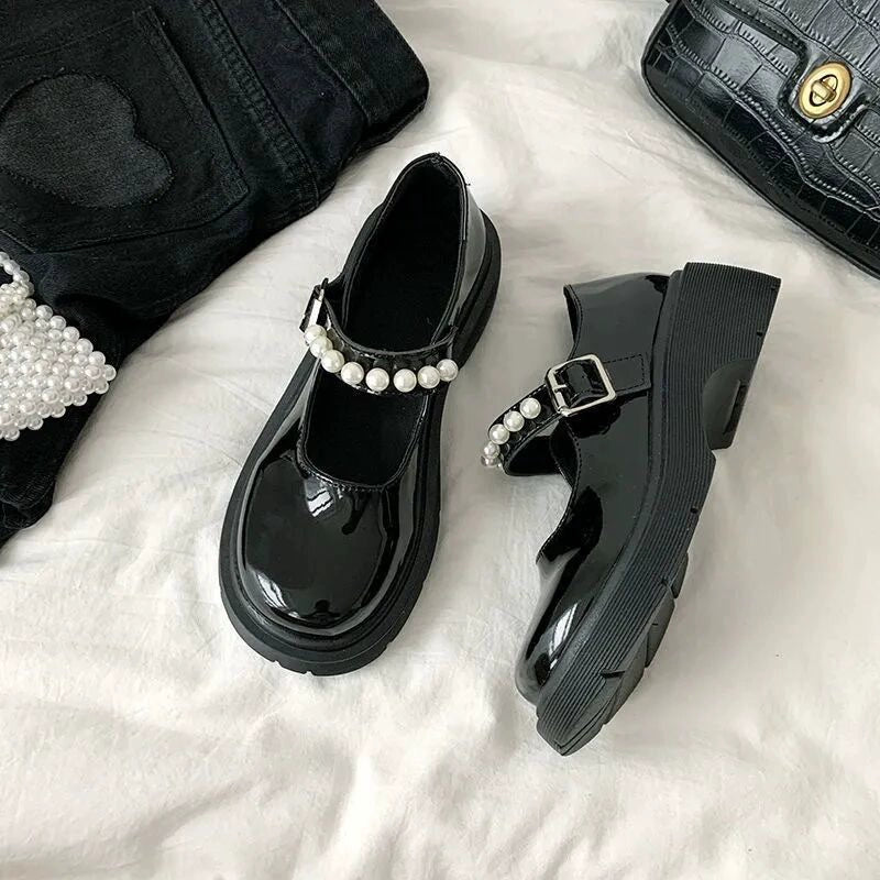 Pearl Mary Jane Leather Femboy Shoes