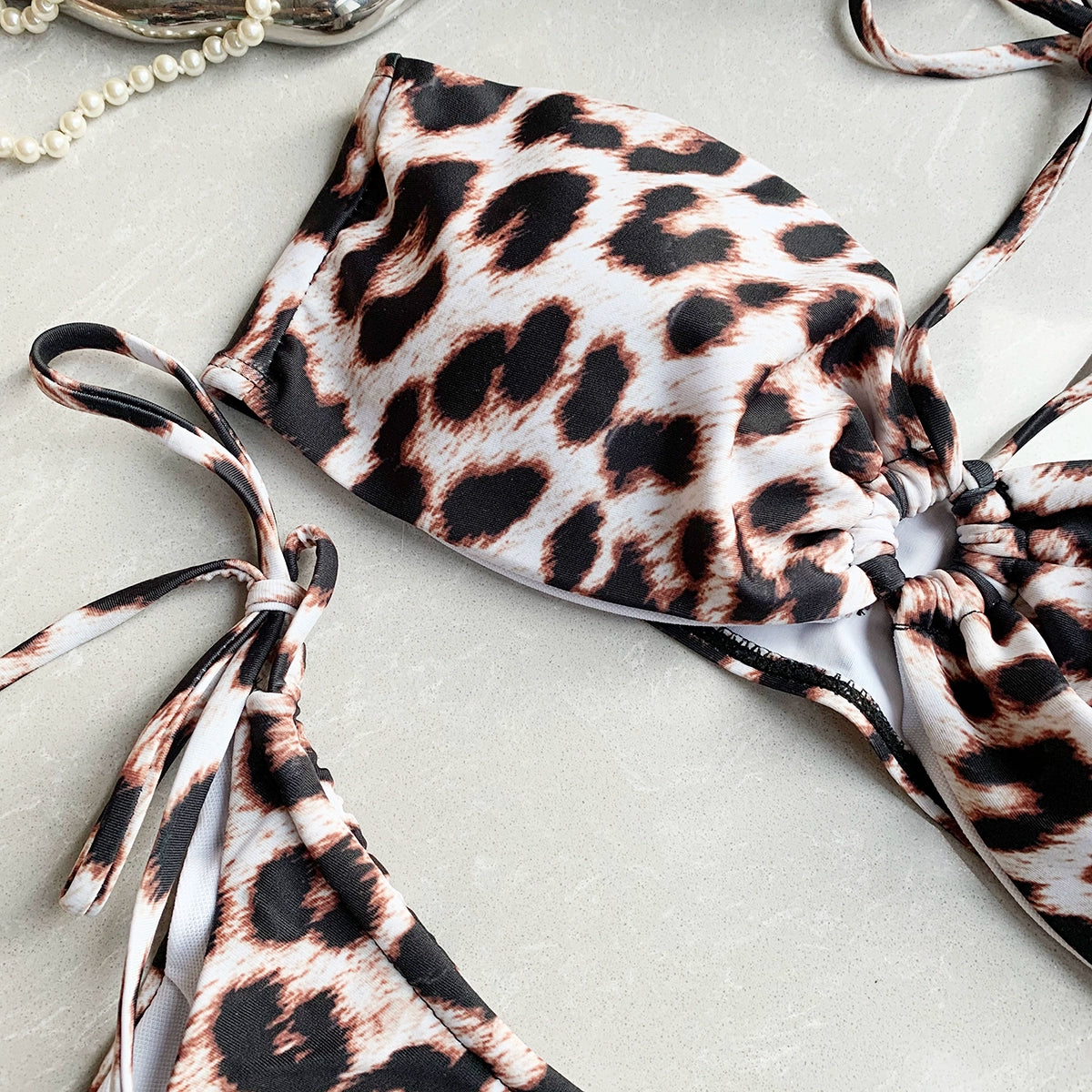 Leopard Print Femboy String Bikini Set