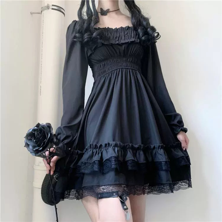 Black Lace Ruffle Dress.