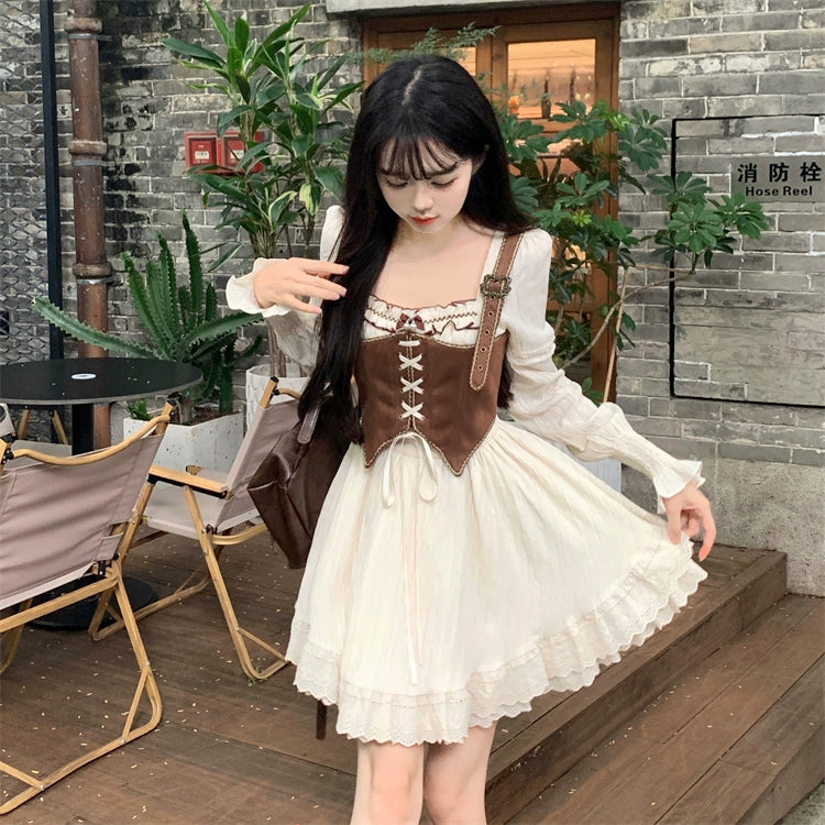 Mini Strappy Vest Puffy Dress Set.