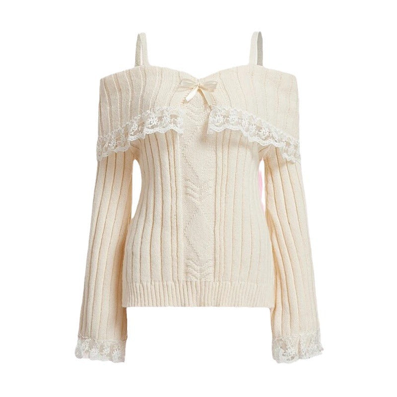 Lace Suspender Sweater Witth Knot