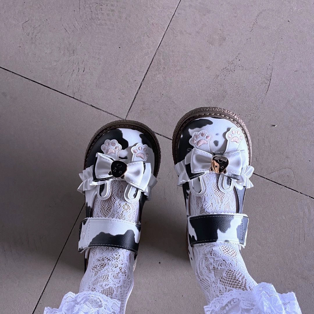 Cute Cow Femboy Sandals with Bow