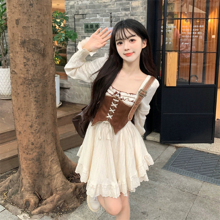Mini Strappy Vest Puffy Dress Set.