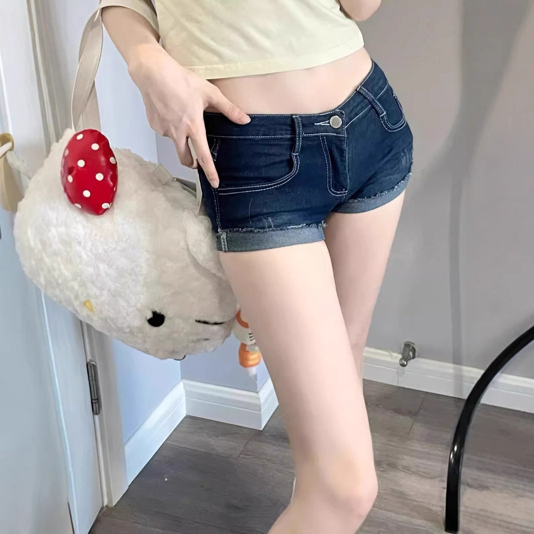 Rolled Hem Skinny Denim Shorts