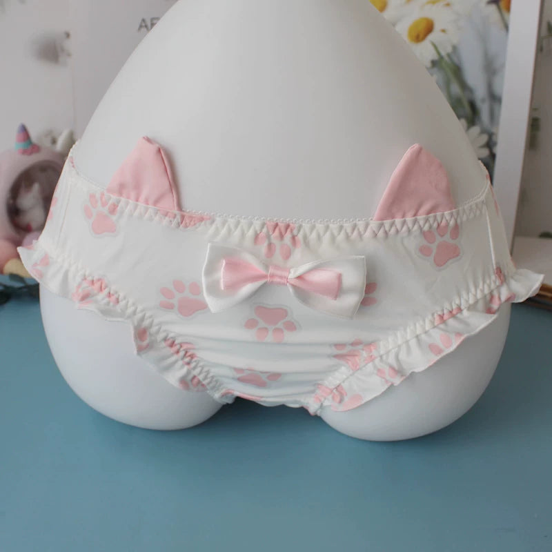 Cat Paw Ruffled Panties with Bow