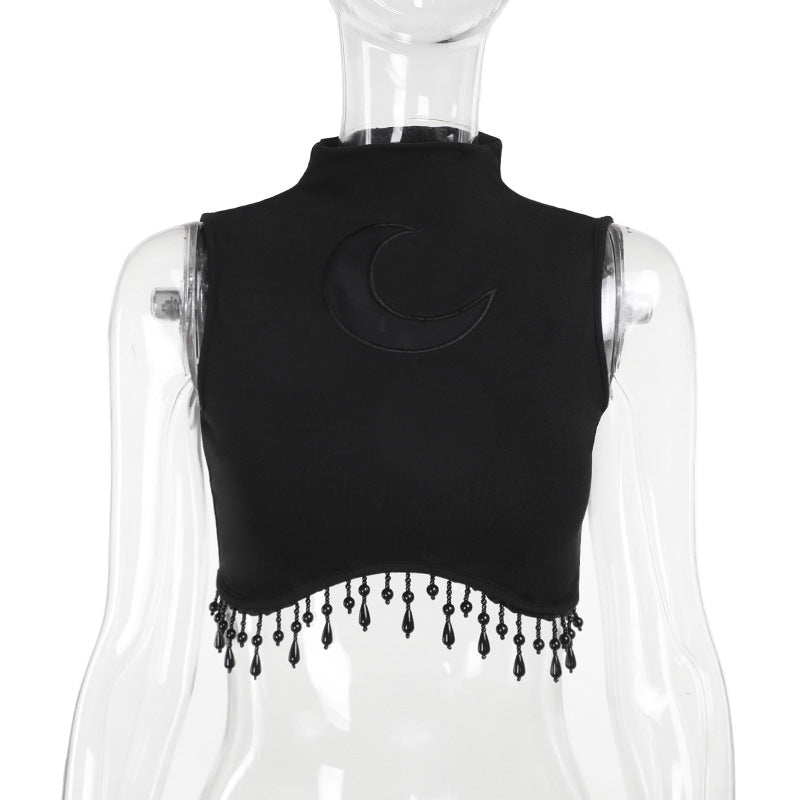 Crescent Moon Turtleneck Crop Tank Top