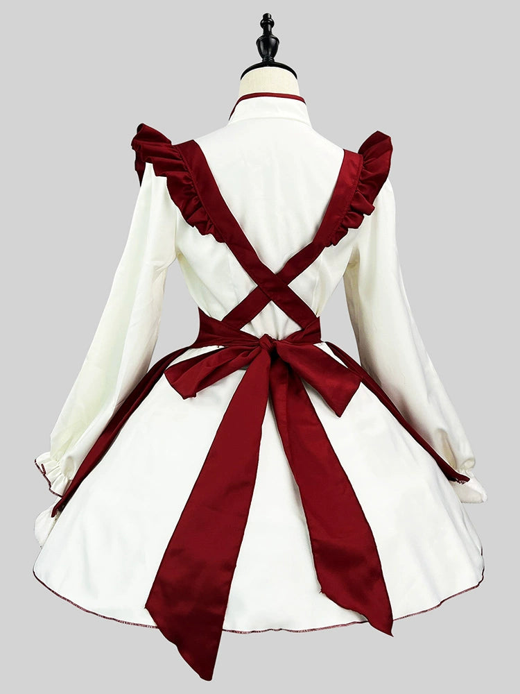Red Contrasting Fringed Puffy Dress.