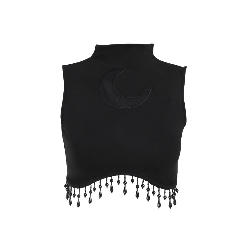 Crescent Moon Turtleneck Crop Tank Top