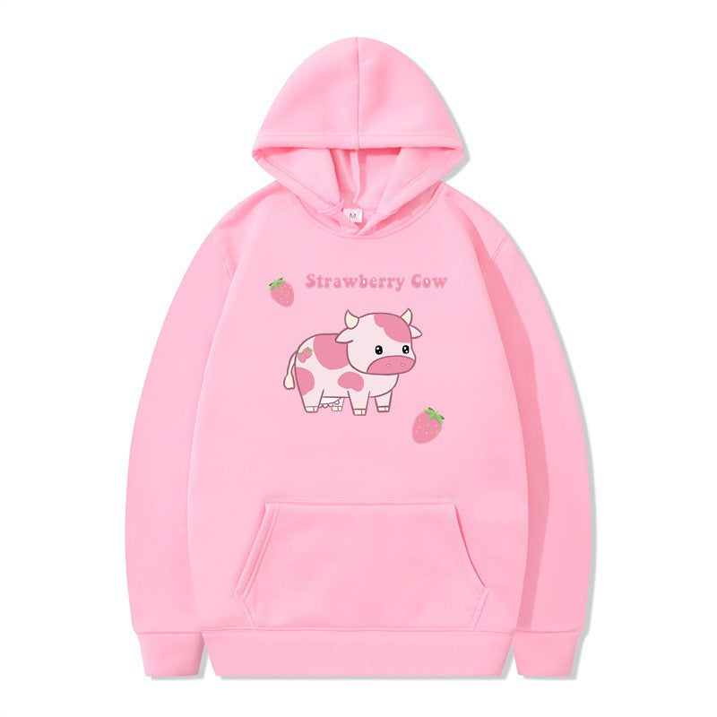 Cute Femboy Strawberry Cow Hoodie