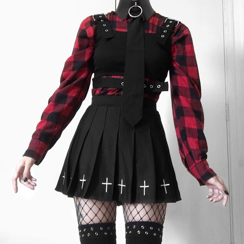 Academy Cross Embroidery Pleated Skirt