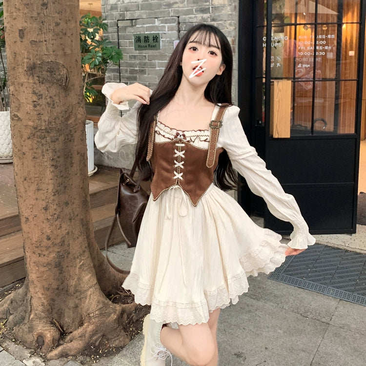 Mini Strappy Vest Puffy Dress Set.