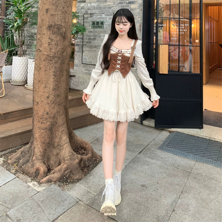 Mini Strappy Vest Puffy Dress Set.