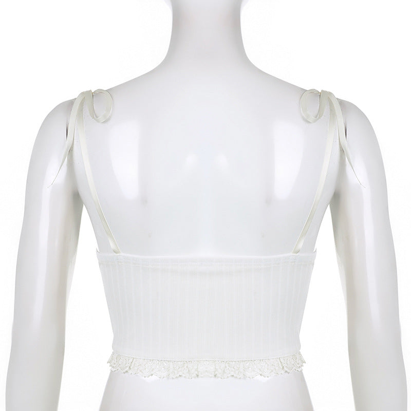 White V Neck Lace Short Camisole