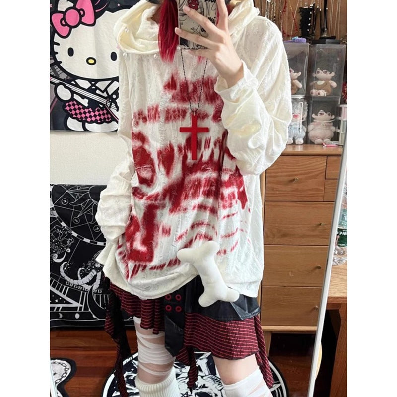 Oversize Blood Pearl Fastener Sweatshirt