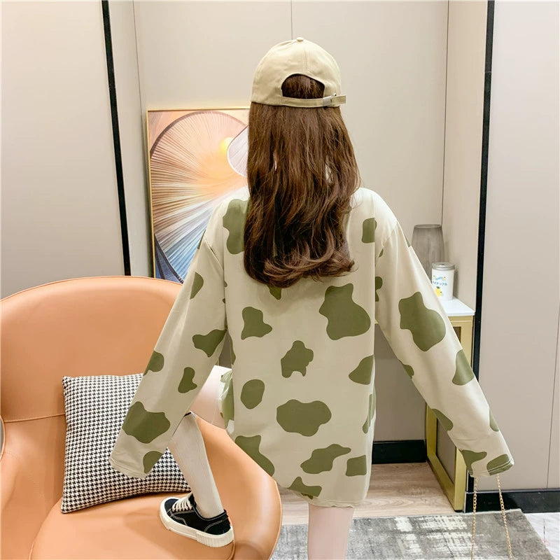 Cow Print Oversize Long Sleeve Top
