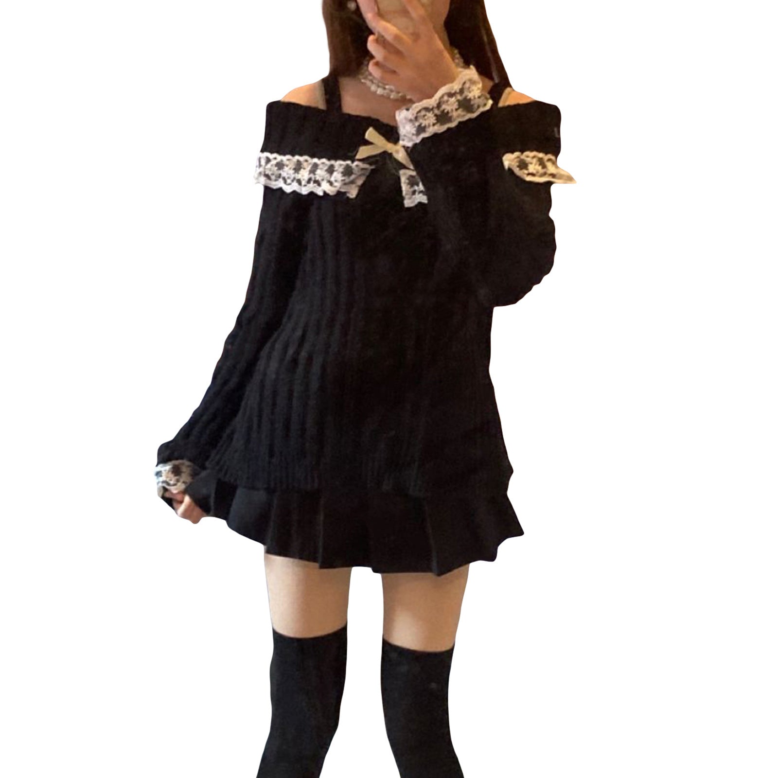 Lace Suspender Sweater Witth Knot