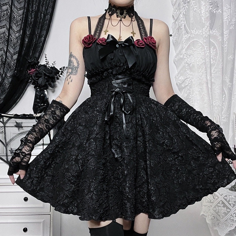 Rose Halter Neck Goth Dress.
