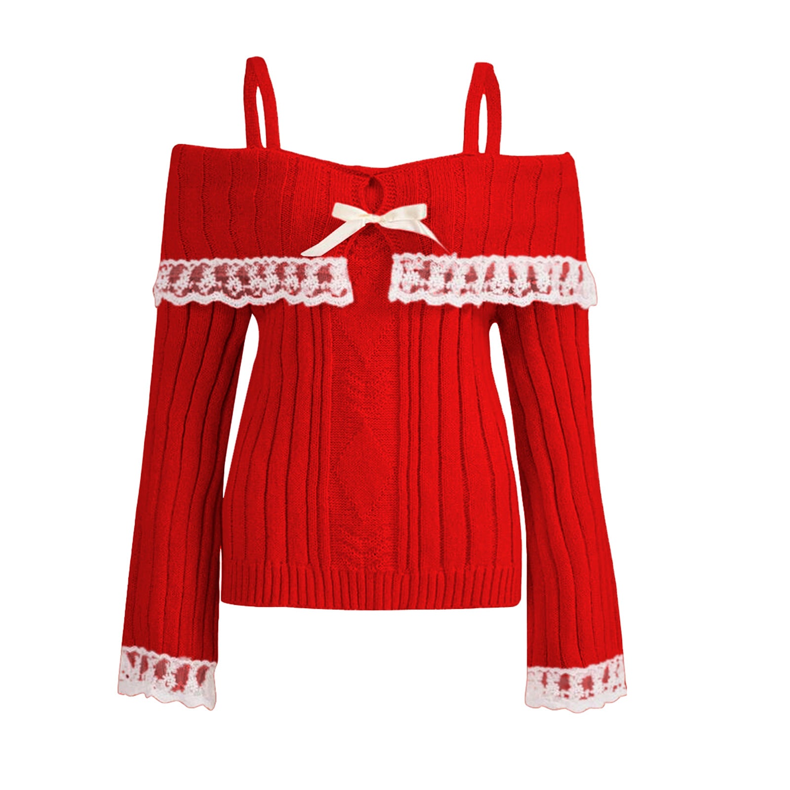 Lace Suspender Sweater Witth Knot