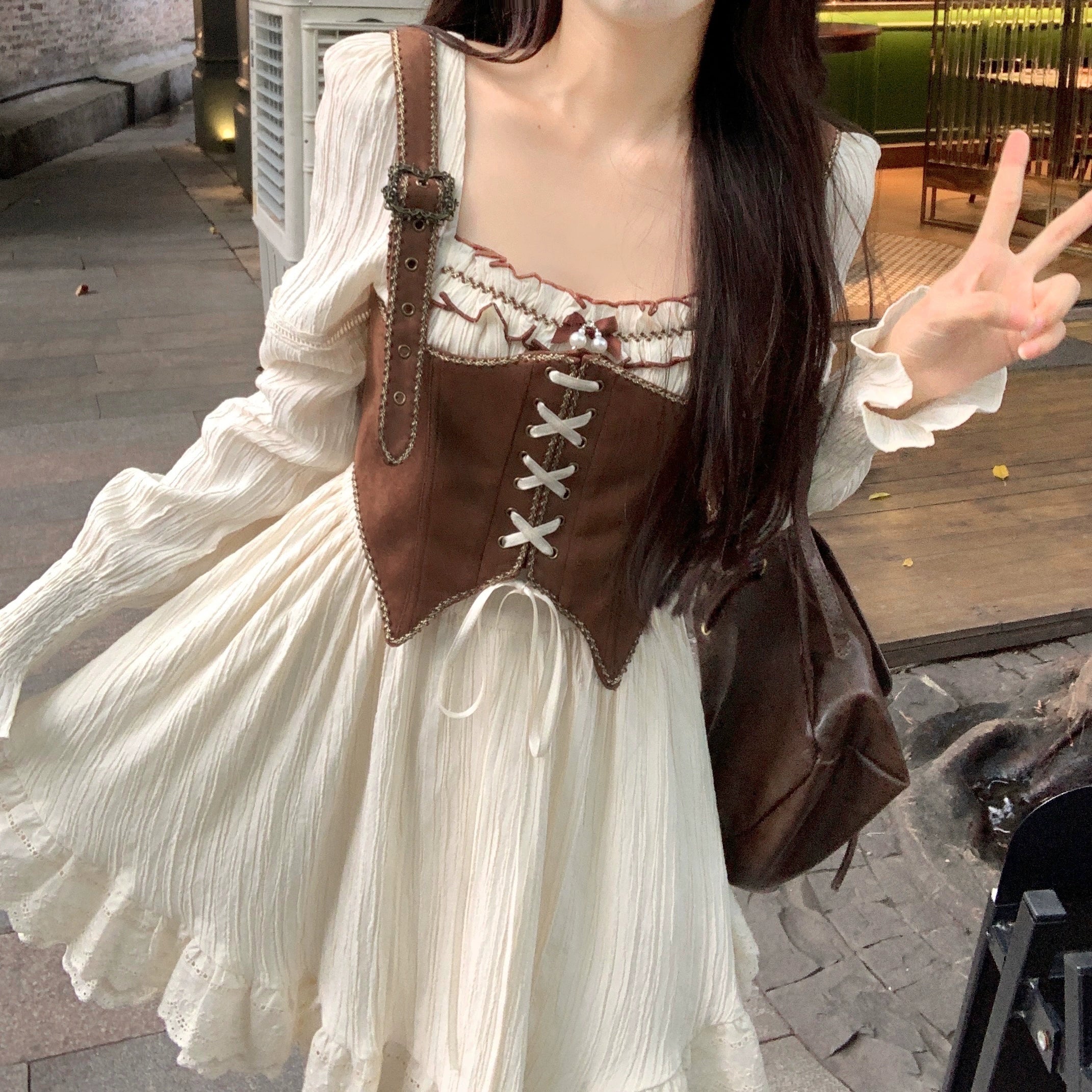 Mini Strappy Vest Puffy Dress Set.