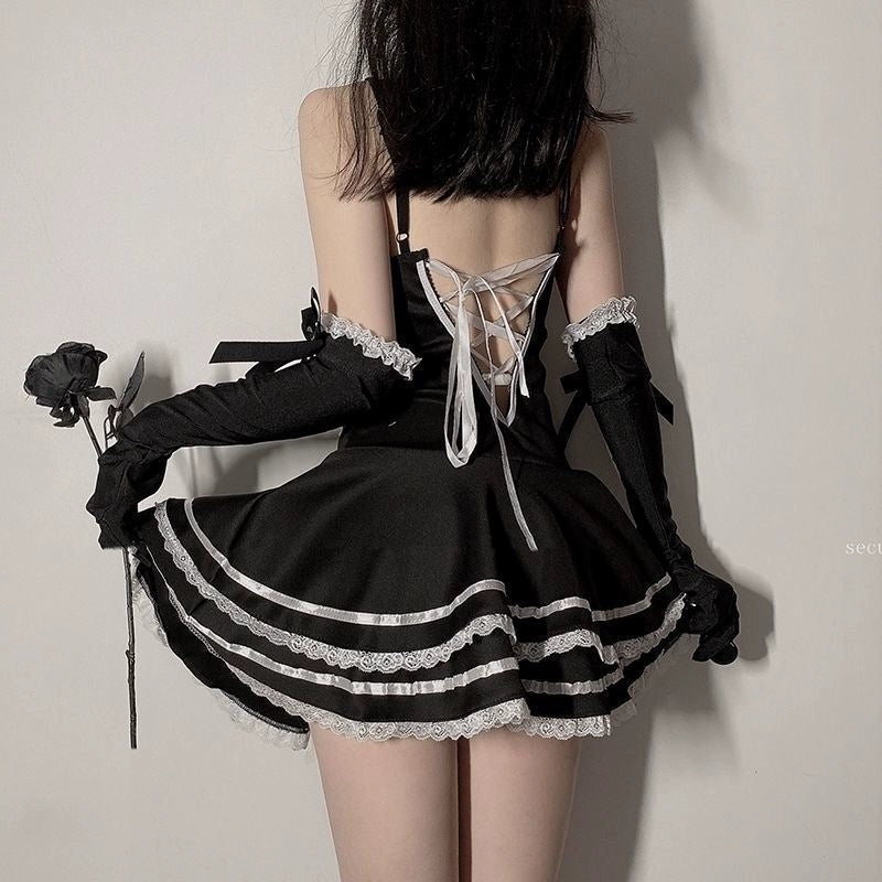 Lace Backless Ties Dress Set.