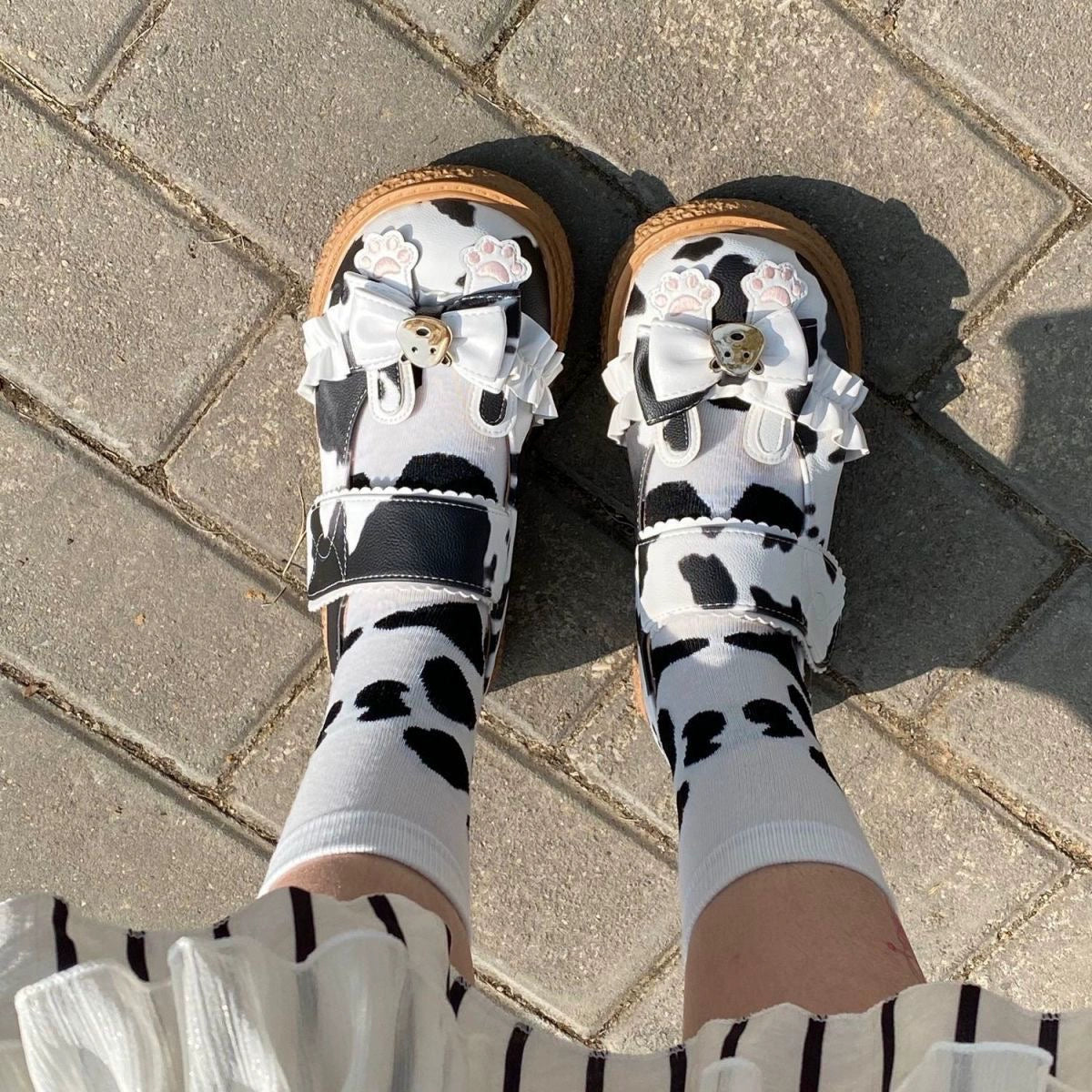 Cute Cow Femboy Sandals with Bow