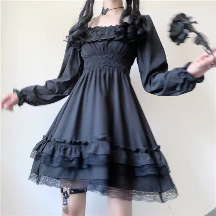 Black Lace Ruffle Dress.