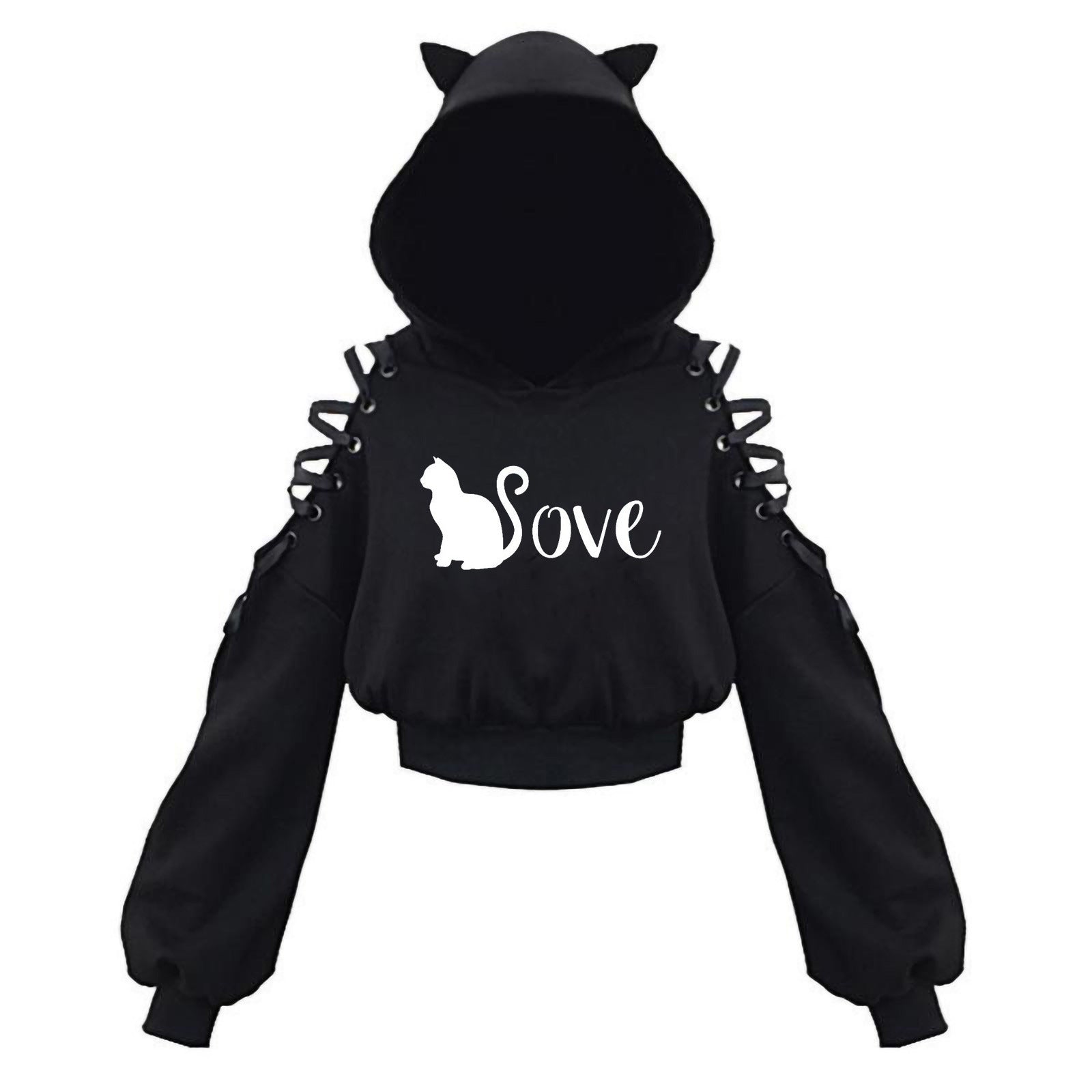 Gothic Cat Crop Top Hoodie