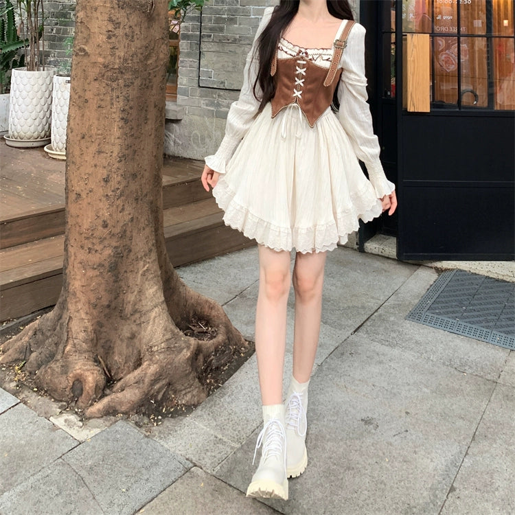 Mini Strappy Vest Puffy Dress Set.