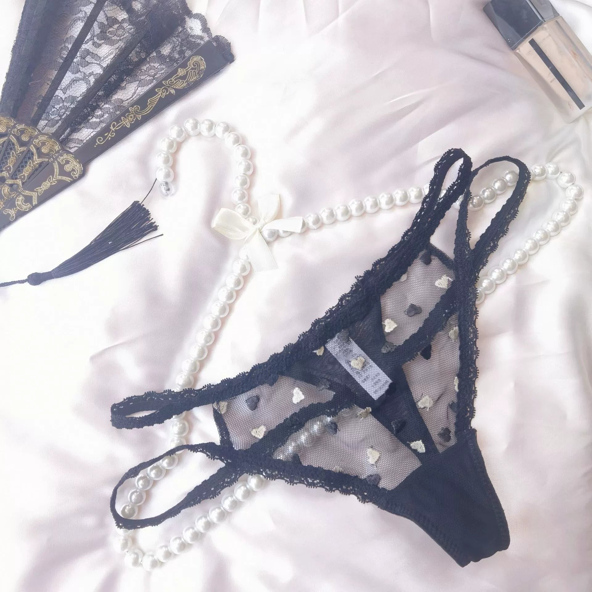 Lace Heart Thong Femboy Lingerie.