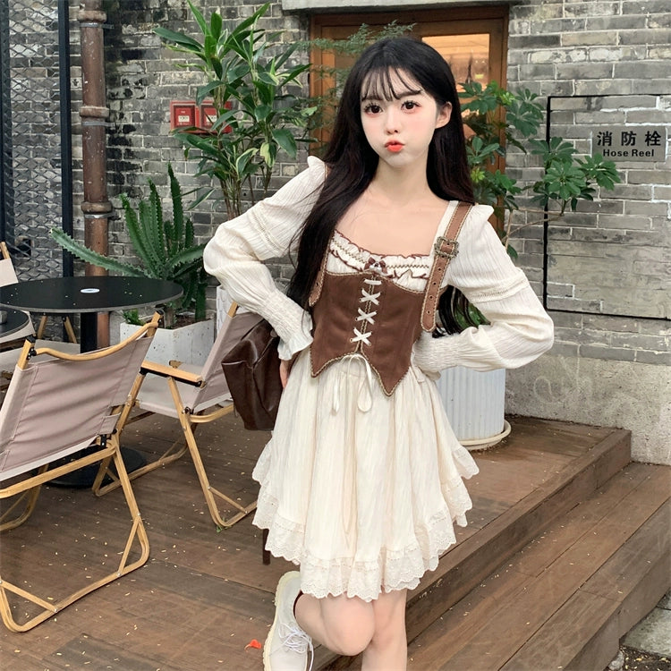 Mini Strappy Vest Puffy Dress Set.
