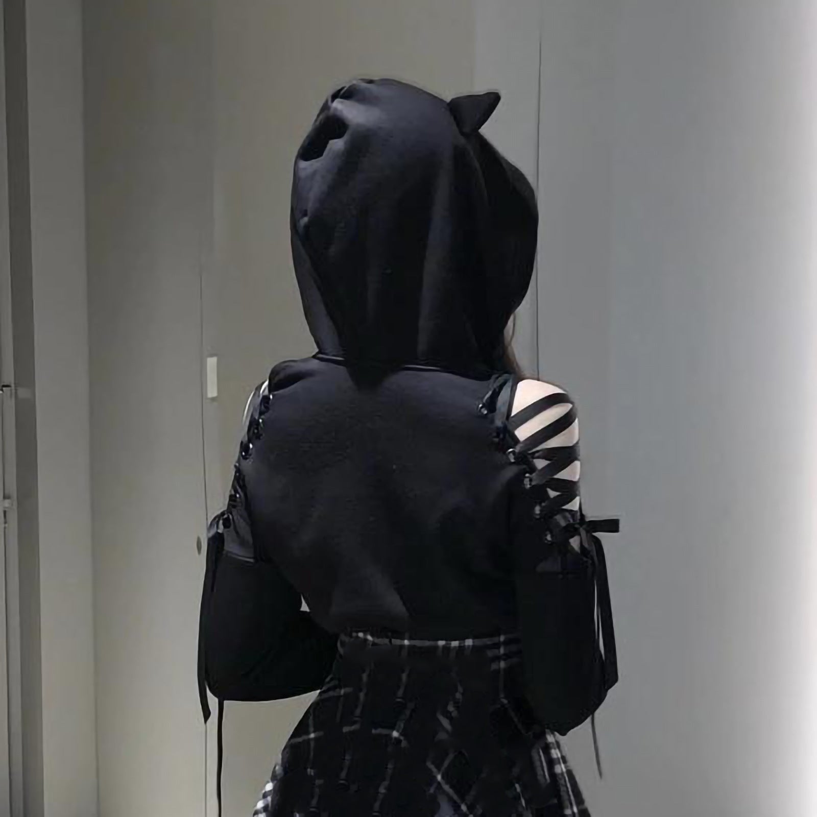 Gothic Cat Crop Top Hoodie