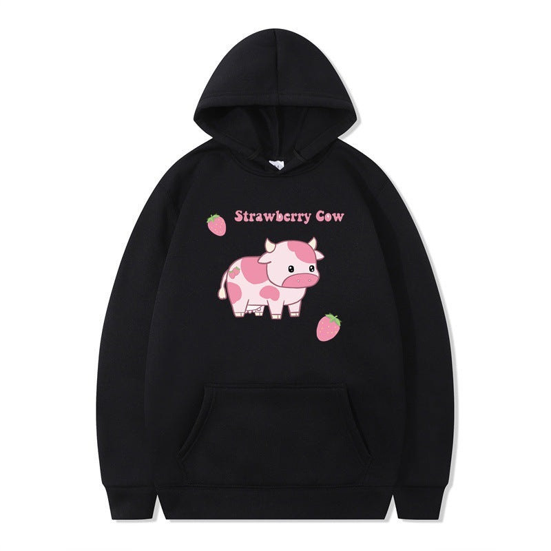 Cute Femboy Strawberry Cow Hoodie