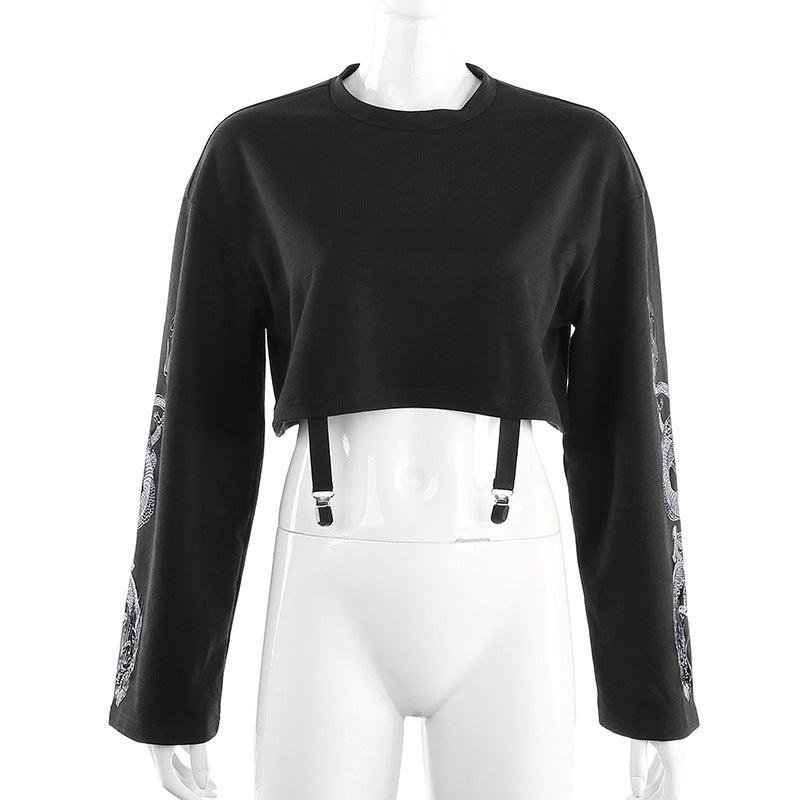 Dragon Pattern Cropped Sweatshirt